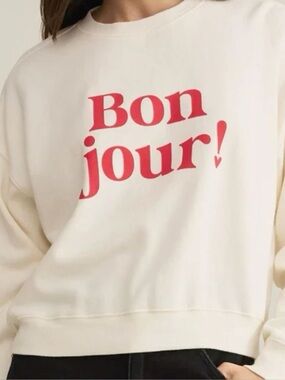 Bonjour Graphic Crewneck Sweatshirt - Cream with Red Logo